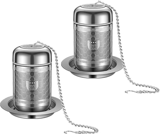 2 Pack 316 Stainless Steel Tea Infuser, Extra Fine Mesh Tea Strainers for Loose Tea, Tea Strainer with Extended Chain Hook, Tea Steeper (2 Pack - Small) - Bloomnest