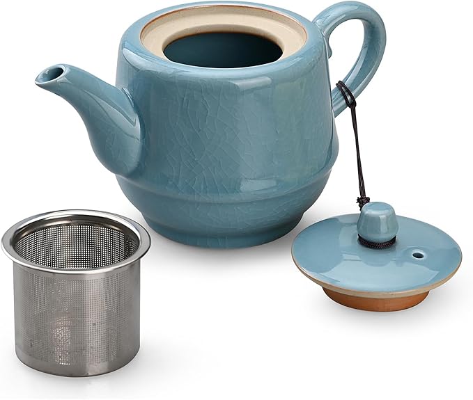 Teapot with Infuser Ceramic Tea Pot with Removable Stainless Steel Fliter for Loose Tea 15.80 OZ/450ml (1-2cups) Teapots for Tea Coffee Milk for Office Home Men Women as Gift(Sky Blue)