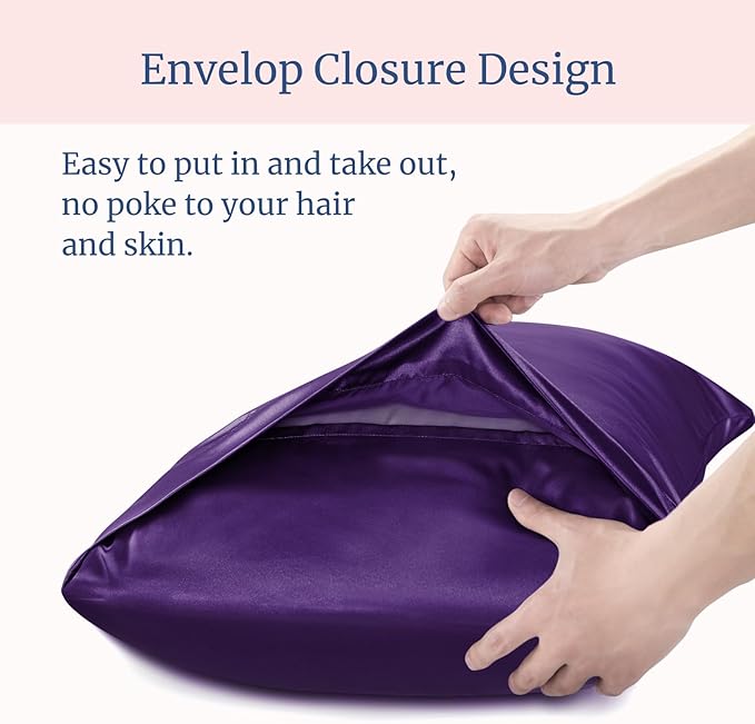 BEDELITE Satin Pillowcase for Hair and Skin, Super Soft Similar to Silk Pillow Cases 4 Pack with Envelope Closure, Cooling Pillowcases for Women Men (20"x26" Standard Size, Plum Purple) - Bloomnest