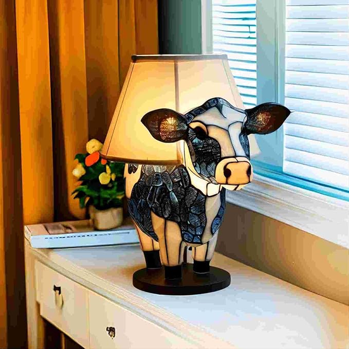 Cow Lamp, 3D Animal Table Lamp, Cute Highland Cow Bedside Lamp, Energy-Saving Portable Animal Table Lamp, Cow Night Light with USB Ports Suitable for Living Room, Bedroom, Home Office - Bloomnest