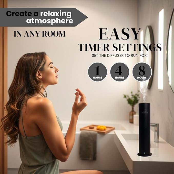 Aroma Scent Diffuser Starter Kit for Up to 1000SQ. FT. Coverage - 500ML Waterless Essential Oil Scent Included - Luxury Aroma Diffuser Ideal for Home, Office & Hotel (Black, My Way) - Bloomnest