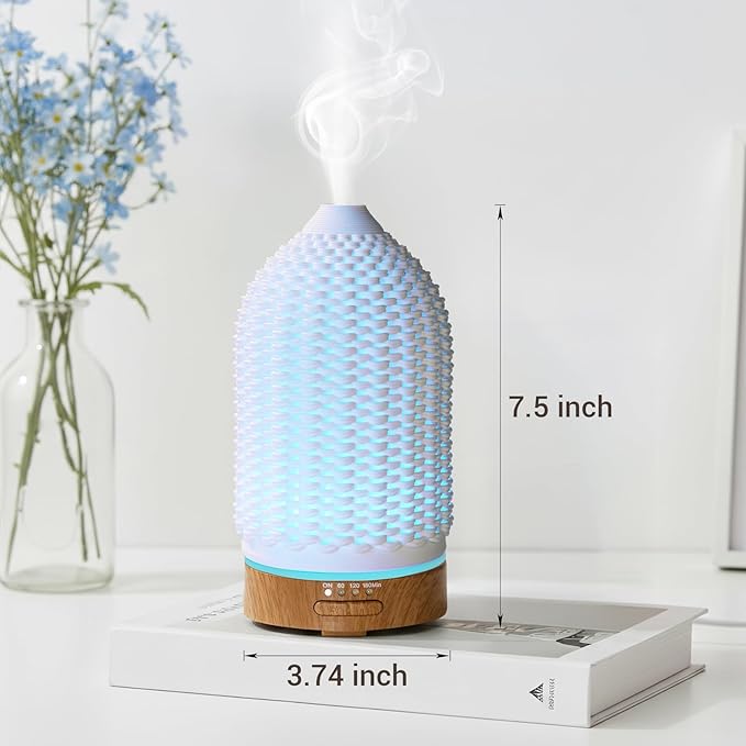Ultrasonic Essential Oil Diffuser 100ML - Cool Mist Humidifier, 7-Color LED Lights, 3 Timer & Auto Shut-Off, Ideal Gift for Home Bedroom Office (Cream) - Bloomnest