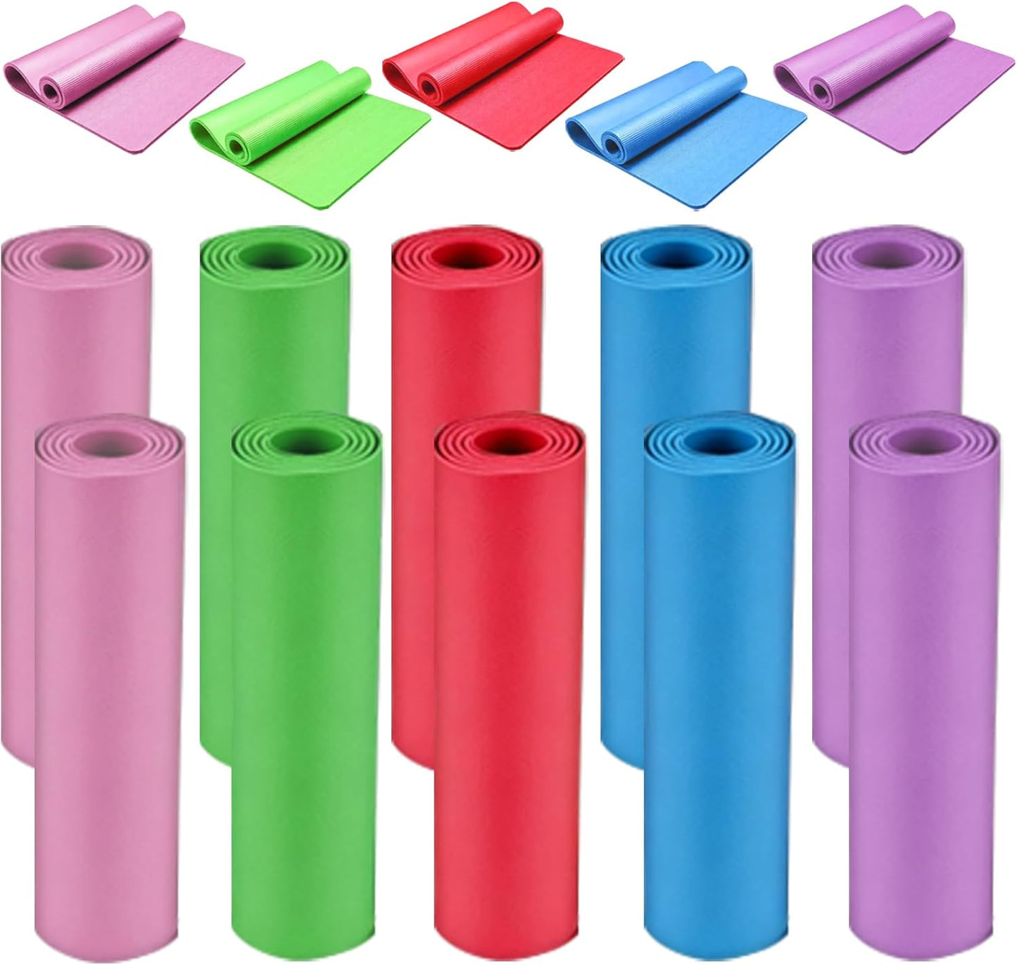 10 Pcs Yoga Mats Bulk 68'' x 24'' x 0.16 inch Thick Non Slip Texture Exercise Mats without Latex Gym Pads Bundle for Kids Adult Outdoor Yoga Pilates Workout(Multicolor)