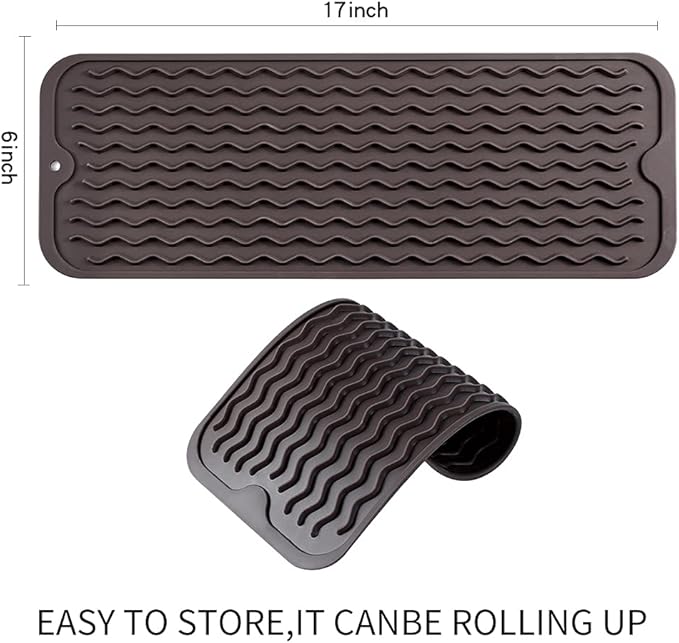 Silicone Dish Drying Mat for Multiple Usage,Easy clean,Eco-friendly,Heat-resistant Silicone Mat for Kitchen Counter,Sink,Bar,Bottle,or Cup Coffee M 17 inches x 6 inches - Bloomnest