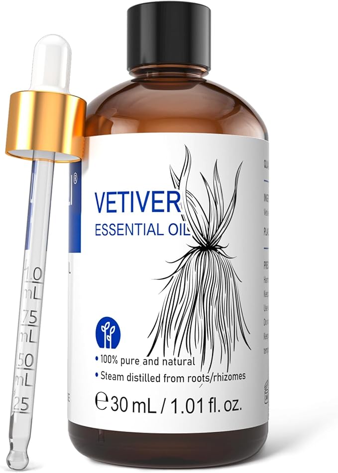 HIQILI 1 Fl Oz Vetiver Essential Oil, 100% Pure Natural for Skin, Candle Making - 30ml - Bloomnest