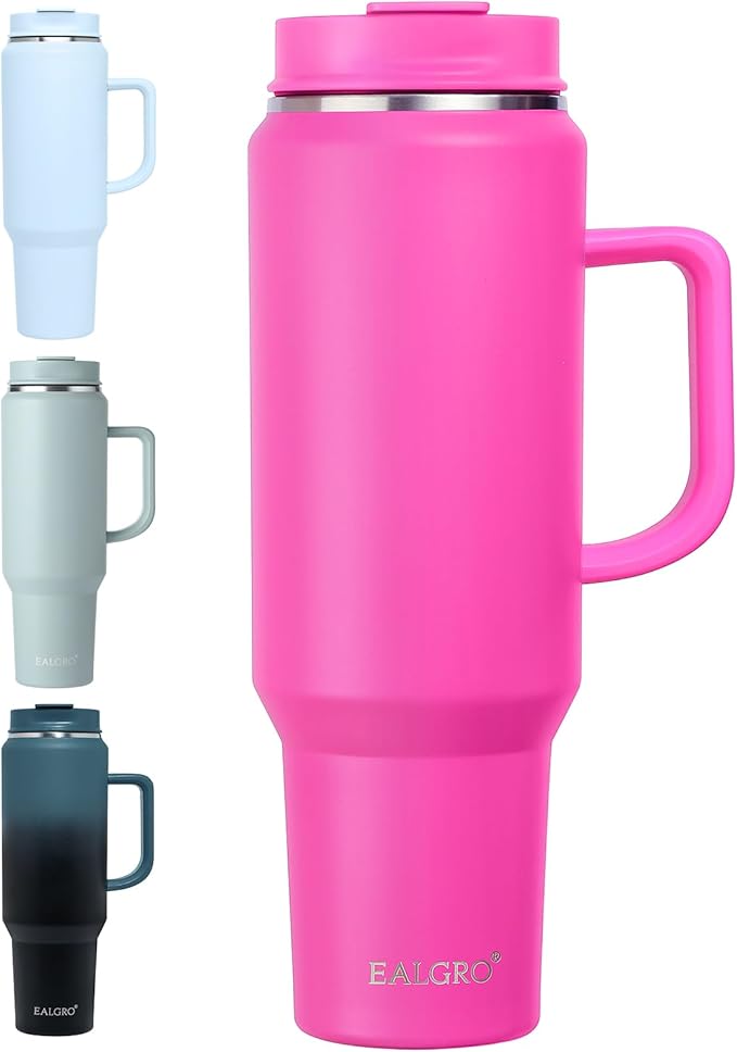 50 oz Tumbler with Handle, Insulated Tumblers with Lid and Straw, Large Metal Sports Water Bottle Jug, Thermal Stainless Steel Travel Coffee Mug Cup, Raspberry - Bloomnest