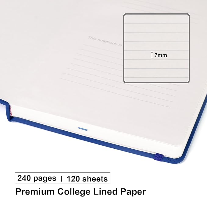 Comix Lined Journal Notebook for Women Men, Journaling Notebooks for Office School Home, 240 Pages, 5.5" x 8.3", College Ruled, A5, Hardcover, Navy Blue - Bloomnest