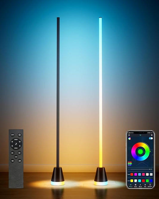 2 Pcs RGB Corner Floor Lamp, 60 Inch 344 LEDs Bright Standing Lamps for Bedroom with APP and Remote, Modern Floor Lamp with Music Sync and 16 Million Colors Changing Ambient Lighting - Bloomnest