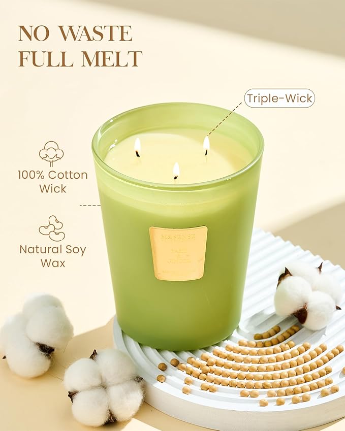 M&SENSE Basil Ginger Scented Candle 35oz 150H Burn Time Long Lasting, 3-Wick Natural Aromatherapy Candle Highly Scented, Home Fragrance Housewarming Gifts - Bloomnest