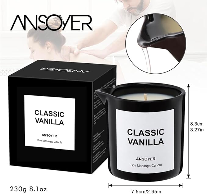 Massage Oil Candle for Men, Ultra Hydrating Body Care with Soybean Oil, Body Oil Candle, 8.1oz, Amazing Gift (Classic Vanilla) - Bloomnest