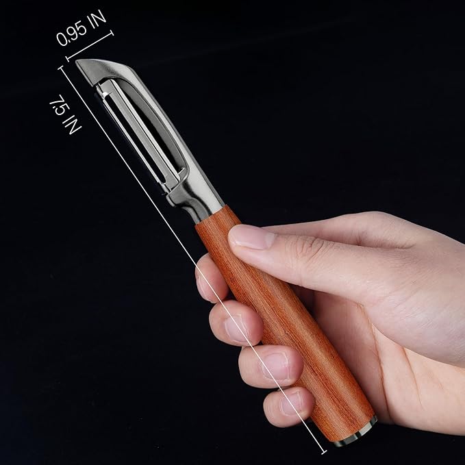 KU LUNER Premium 304 Stainless Steel Multifunctional Kitchen Fruit and Vegetable Peeler with Real Wood Handle，Ultra Sharp Strong Blade - Bloomnest