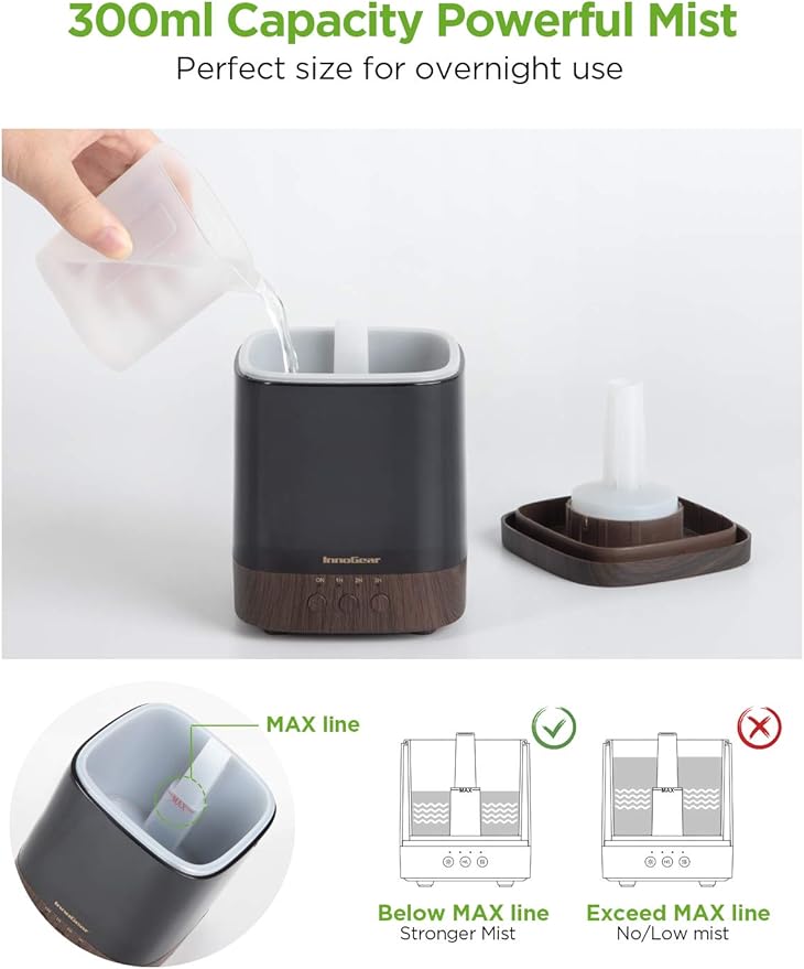 InnoGear Diffusers for Essential Oils, 300ml Oil Diffuser Aromatherapy Diffusers Aroma Ultrasonic Cool Mist Humidifier 4 Timers Color Changing Lights Auto-Off, Brown - Bloomnest