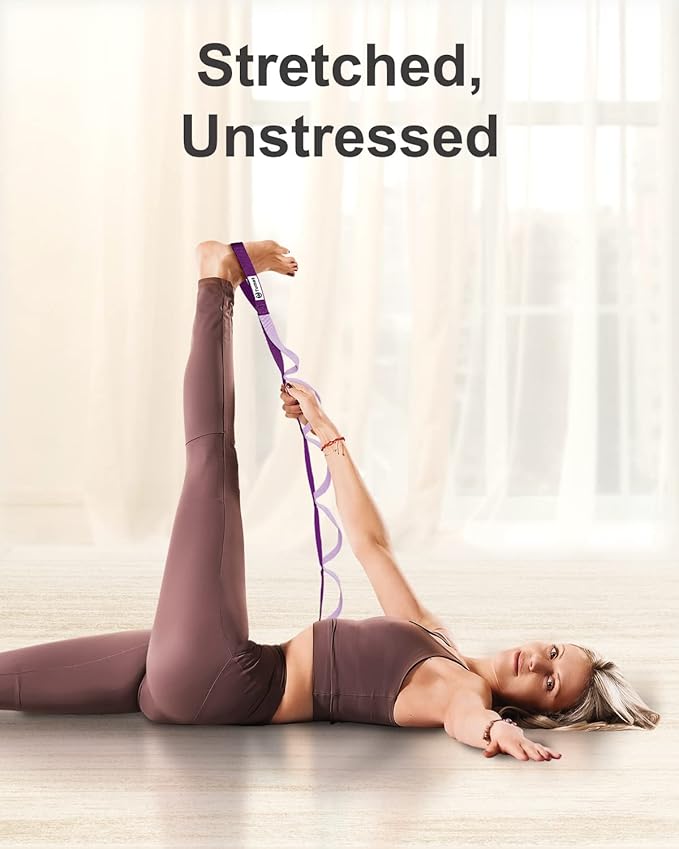 Tumaz Stretching Strap - 10 Loops & Non-Elastic Yoga Strap - The Perfect Home Workout Stretch Strap for Physical Therapy, Yoga, Pilates, Flexibility - [Extra Thick, Durable, Soft] - Bloomnest