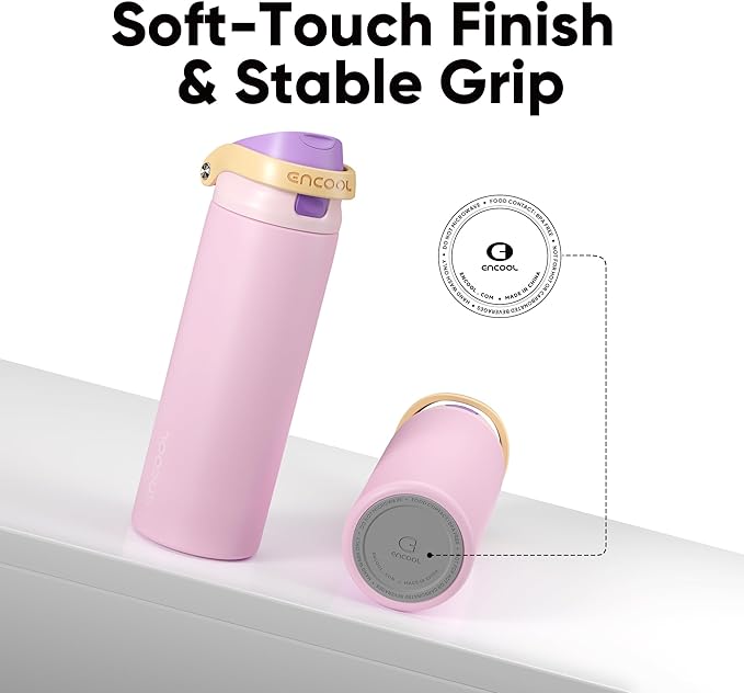 ENCOOL Leakproof Insulated Water Bottle with Straw Dual-Sip Water Bottle Bag-Safe Design for Work, Commute & Gym – Keeps Drinks Cold All Day, 18 oz, Peach Purple ENCOOL