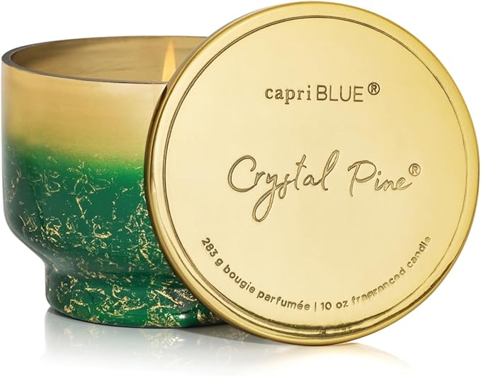 Capri Blue Crystal Pine Scented - Glimmer Inverted Jar Candles - Soy Candles - Holiday Candle with Emerald Green & Gold Ombre Glass Candle Holder (10 oz) - Bloomnest