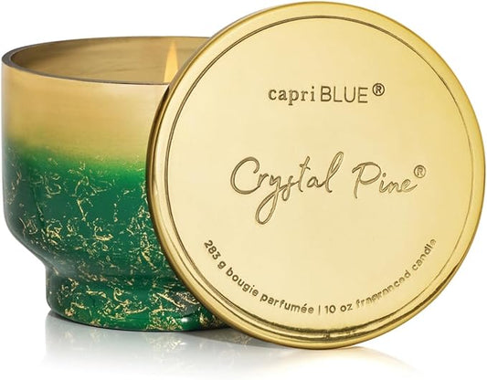 Capri Blue Crystal Pine Scented - Glimmer Inverted Jar Candles - Soy Candles - Holiday Candle with Emerald Green & Gold Ombre Glass Candle Holder (10 oz) - Bloomnest