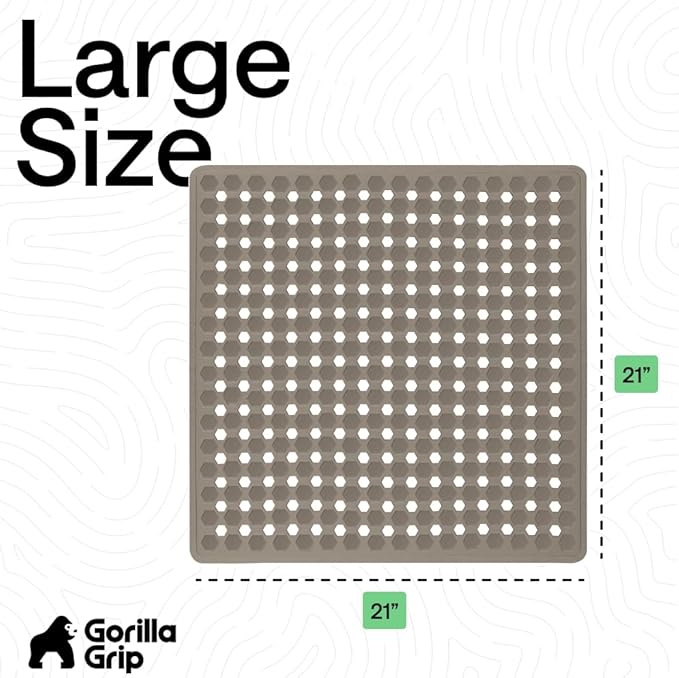 GORILLA GRIP Patented Square Shower Stall Mat, Small Bathtub Floor Mats for Stand Up Showers, Suction Cups and Drainage Holes, Machine Wash, Soft on Feet, Bathroom Accessories 21x21 Inch, Beige Opaque - Bloomnest