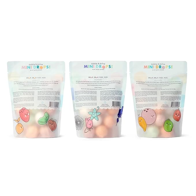 Dabble & Dollop Mini Bath Bombs, 100% Natural Droplets for Kids, Variety Pack - Resealable Pouches, Fizzy, Moisturizing & Fun, Vegan, Gluten-Free, Cruelty-Free (Set of 36) - Bloomnest