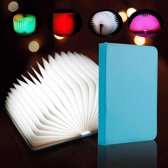 Veesee 8 Colors Rechargeable Book Night Light, Novelty LED Book Lamp USB Charge, Home Bedroom Decor Gift for for Birthday, Anniversary, Kids, Girlfriend, Wife (Blue) Christmas Gift，New Year Gift - Bloomnest