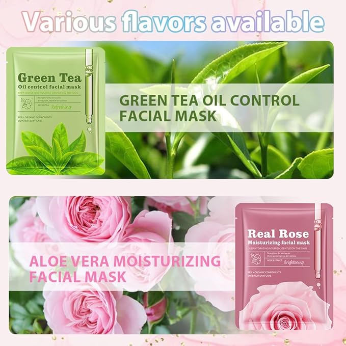 Face Sheet Mask Skincare,Hydrating Spa Face Mask For Sensitive Skin,Moisturize,Nourish for All Skin Types,Natural Skin Care Spa Face Mask for Women Men,Pack of 12 - Bloomnest