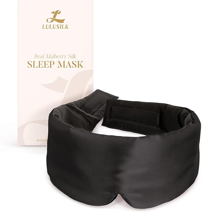LULUSILK Reversible Mulberry Silk Sleep Mask for Women and Men, Adjustable Real Silk Eye Mask for Sleeping, Black, Pack of 1 - Bloomnest
