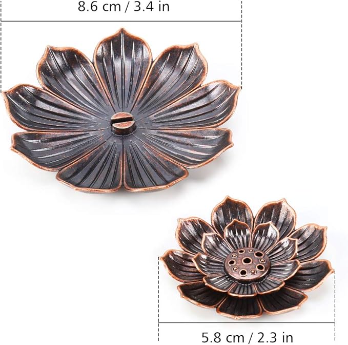 Accmor Zinc Alloy Incense Holder, Lotus Stick Incense Burner, Incense Holder for Stick/Coil/Cone Incense with Ash Catcher,Copper - Bloomnest