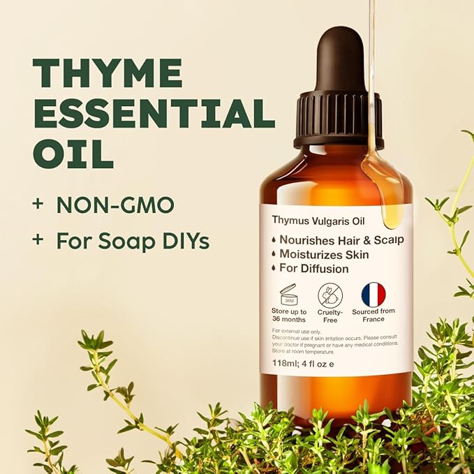 KUKKA Thyme Essential Oils - 4 Fl Oz - for Hair, Skin, Diffuser, Aromatherapy & DIY Soap Making Scent - Bloomnest