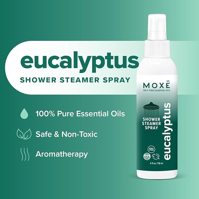 MOXE Eucalyptus Oil Shower Mist, Spa Steam Spray, Certified Natural 100% Essential Oils, Made in USA, Aromatherapy, Sinus Congestion Relief, Tension Relief (8oz) - Bloomnest
