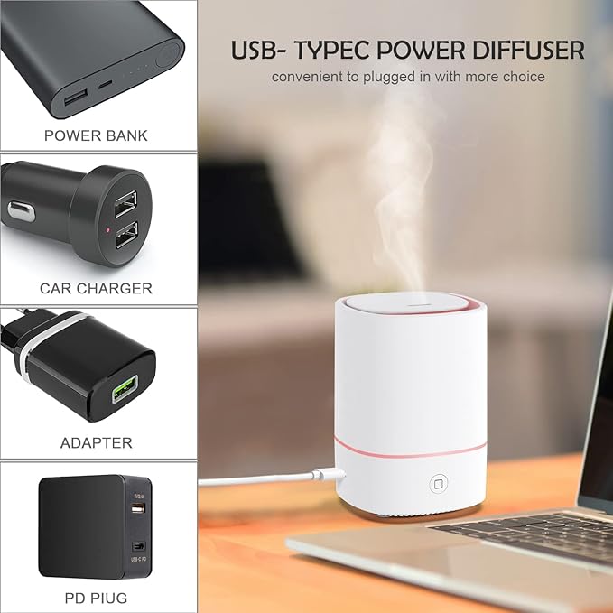 Essential Oil Diffusers for Home with USB Cord, 150ml Aroma Humidifier for Office, Water Shortage Protection, 7 Color LED Lights White Scent Mist Dorm Room Essentials Aromatherapy Ultrasonic - Bloomnest