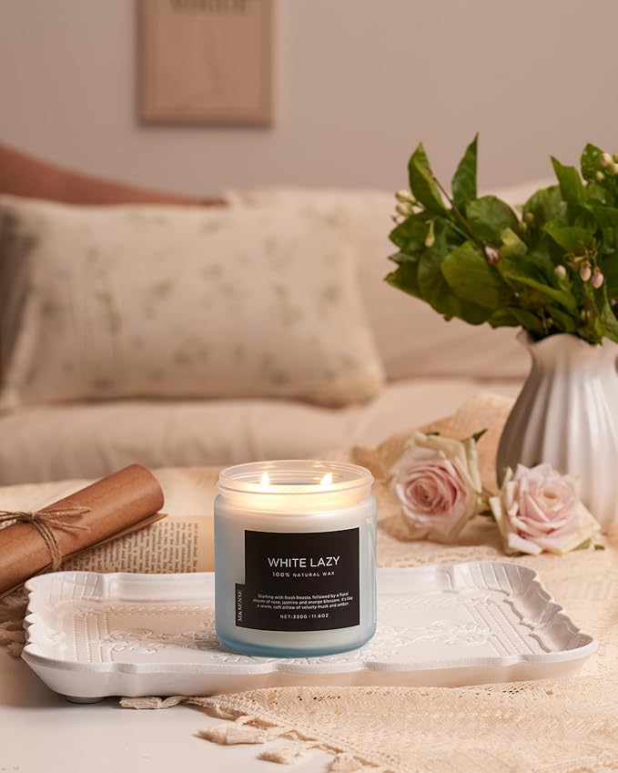 M&SENSE Jasmine & Clean Cotton Spring Scented Candle, 11.6oz Aromatherapy Gifts 2 Wick 70 Hours Long Lasting Burn, Natural Organic Soy Candle, Housewarming Gifts for Dad Mom Friends - Bloomnest