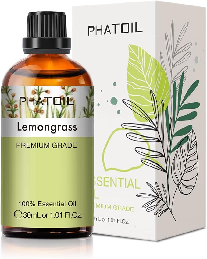 Lemongrass Essential Oil 1.01fl.oz/30ml, PHATOIL Lemongrass Oils Long Lasting Scents for Aromatherapy, Diffuser, DIY Soap and Candle Making PHATOIL