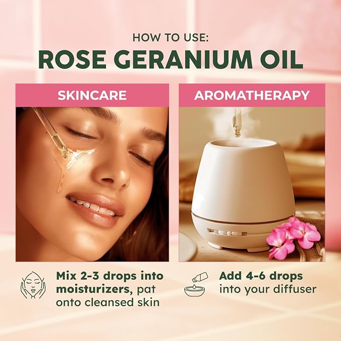 KUKKA Rose Geranium Essential Oils - 4 Fl Oz - for Hair, Skin, Diffuser, Aromatherapy & DIY Soap Making Scent - Bloomnest