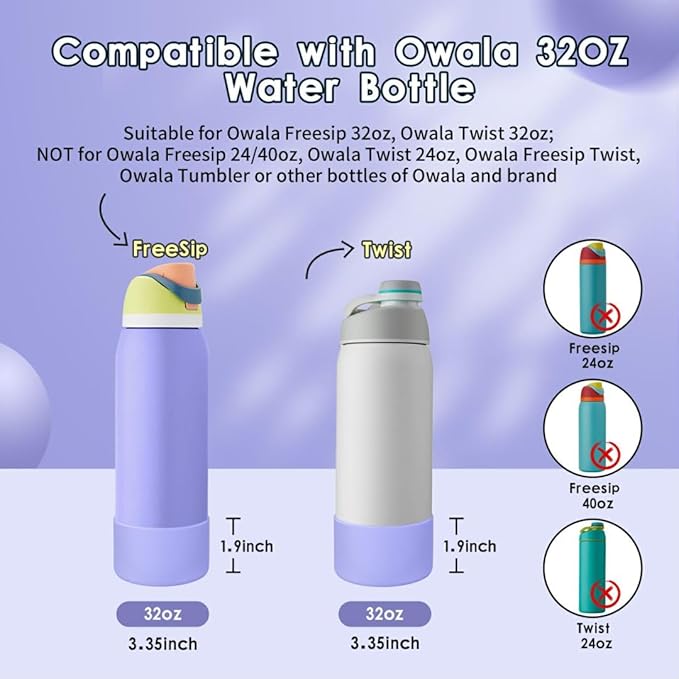 2PCS Silicone Water Bottle Boot, Compatible with Owala 24oz 32oz 40oz, Protective Anti-Scratch & Anti-Dent No Noise Sleeve Cover for FreeSip/Twist/Flip Water Bottles (Retro Boardwalk, 32oz) BKBY