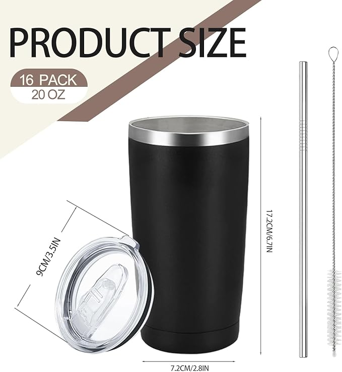 YOUKE OLA 16 Pack Stainless Steel Tumbler Bulk Insulated Vacuum Travel Mug Powder Coated Coffee Mug Gift for Laser Engrave, 20oz Black - Bloomnest