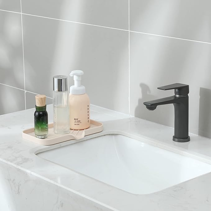 Silicone Bathroom Soap Dishes with Drain Spout-Bathroom and Kitchen Sink Organizer,Sponge Holder,Dish Soap Tray,Perfect for Dispenser,Scrubber,Bottle,Cup on Sink or Counter-Tapioca 9.6"×5.3" - Bloomnest