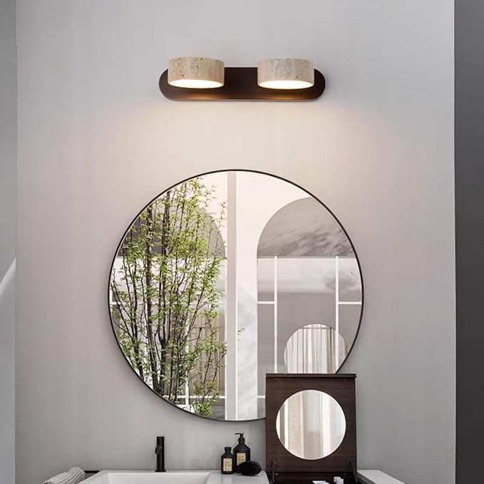 Japanese Wabi-Sabi LED Wall Sconce with Natural Stone Shade,Vintage Swivel Wall Lights,Modern Wall Sconce for Bathroom Mirror, Kitchen,Dining Room,Hallway,Vanity Lighting (A, 2 Heads) - Bloomnest