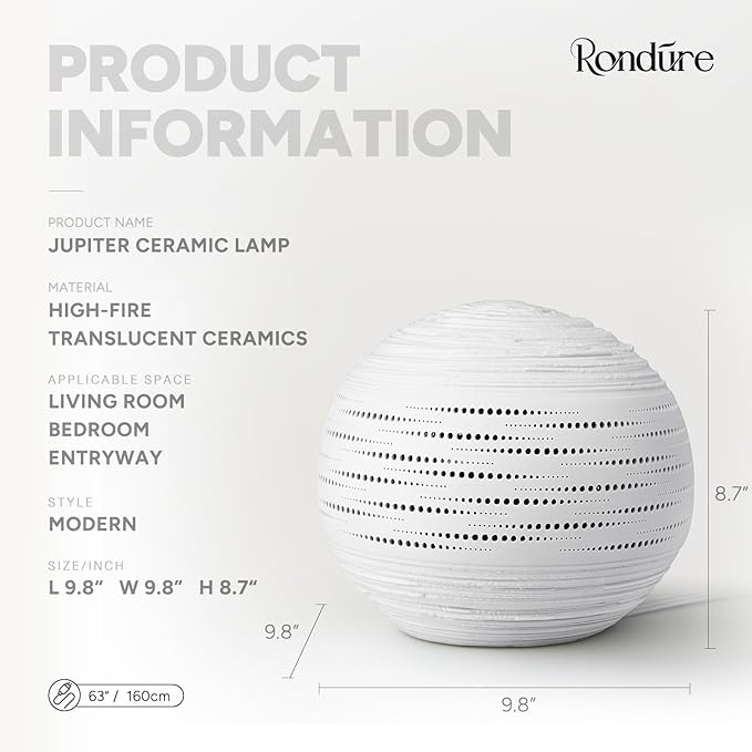 RONDURE 8.7" Modern Ceramic Table Lamp, Modern Bedside Lamps for Bedroom, Living Room and Nightstand, White Translucent Ceramic Shade, Warm Ambient Lighting, Home Decor - Bloomnest