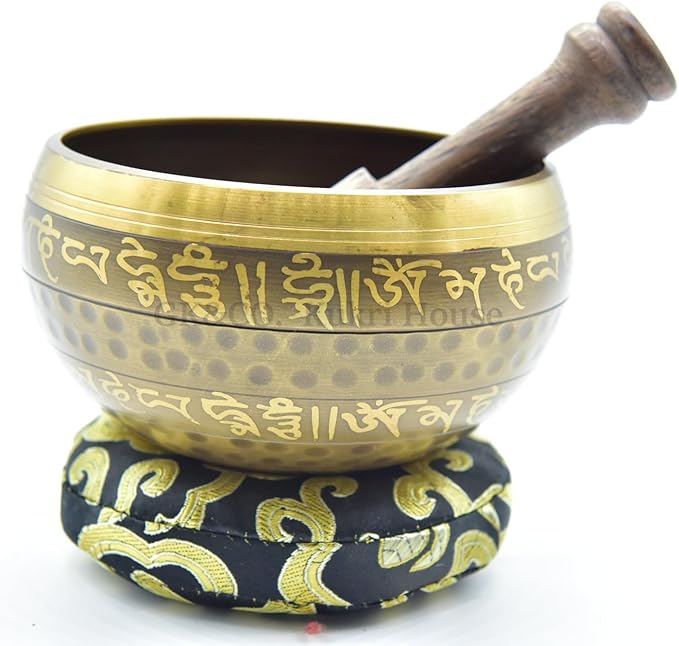 4.25 Inch Authentic Hand Beaten with Healing Mantra Engravings, Meditation Sound Bowl and Wooden Striker Handcrafted in Nepal, Yoga, Chakra Balancing,Healing, and Mindfulness - Bloomnest
