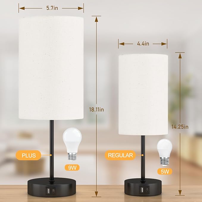 AKASUKI 18Inch Table Lamp with Dual Charging Station, 3 Way Dimmable Touch Lamp for Bedroom, Living Room, Office(LED Bulb Included) - Bloomnest