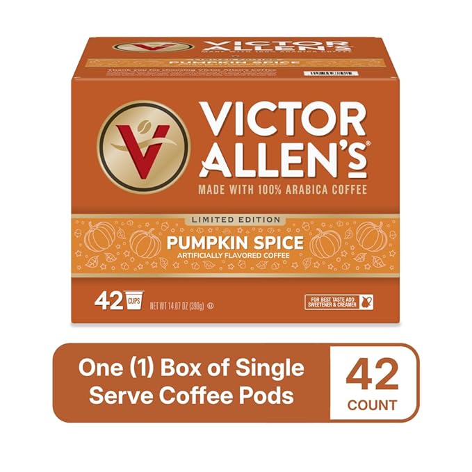 Victor Allen's Coffee Pumpkin Spice Flavored, Medium Roast, 42 Count, Single Serve Coffee Pods for Keurig K-Cup Brewers - Bloomnest