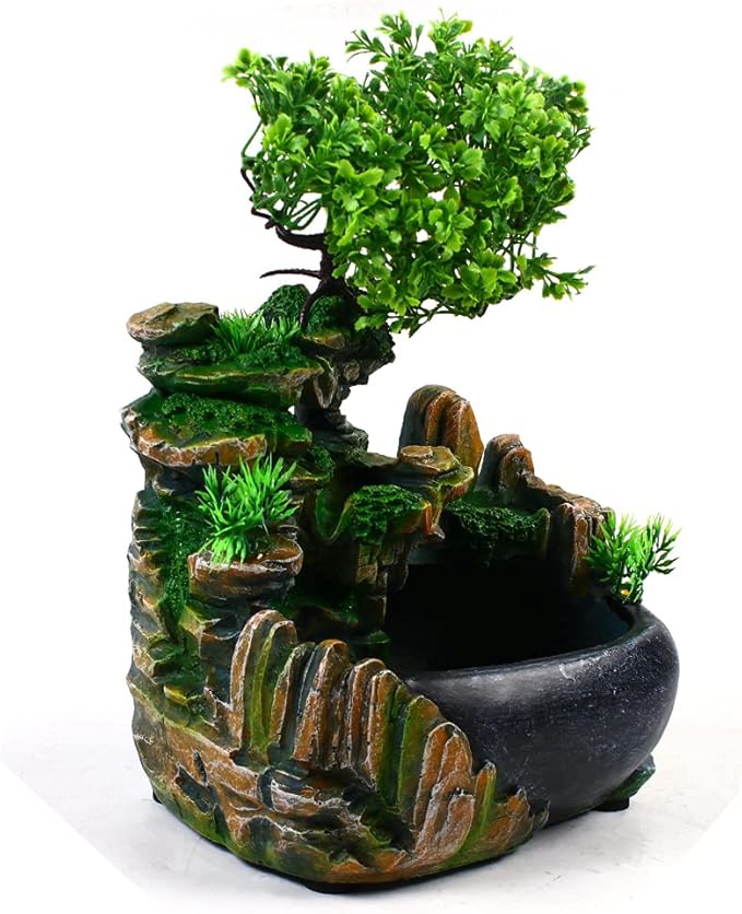 Tabletop Fountain Rockery Waterfall Fountain, Indoor Relaxation Desktop Fountain Waterfall Zen Meditation Rockery Crafts with Automatic Pump and LED Light for Home Office Bedroom Desk Decoration - Bloomnest