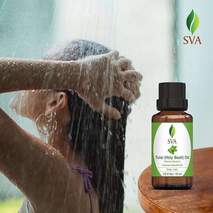 SVA Holy Tulsi Essential Oil – 1/3 Fl Oz – 100% Natural Tulsi Oil - for Diffuser, Hair Care, Face, Skin Care, Aromatherapy, Scalp and Body Massage, Soap and Candle Making - Bloomnest