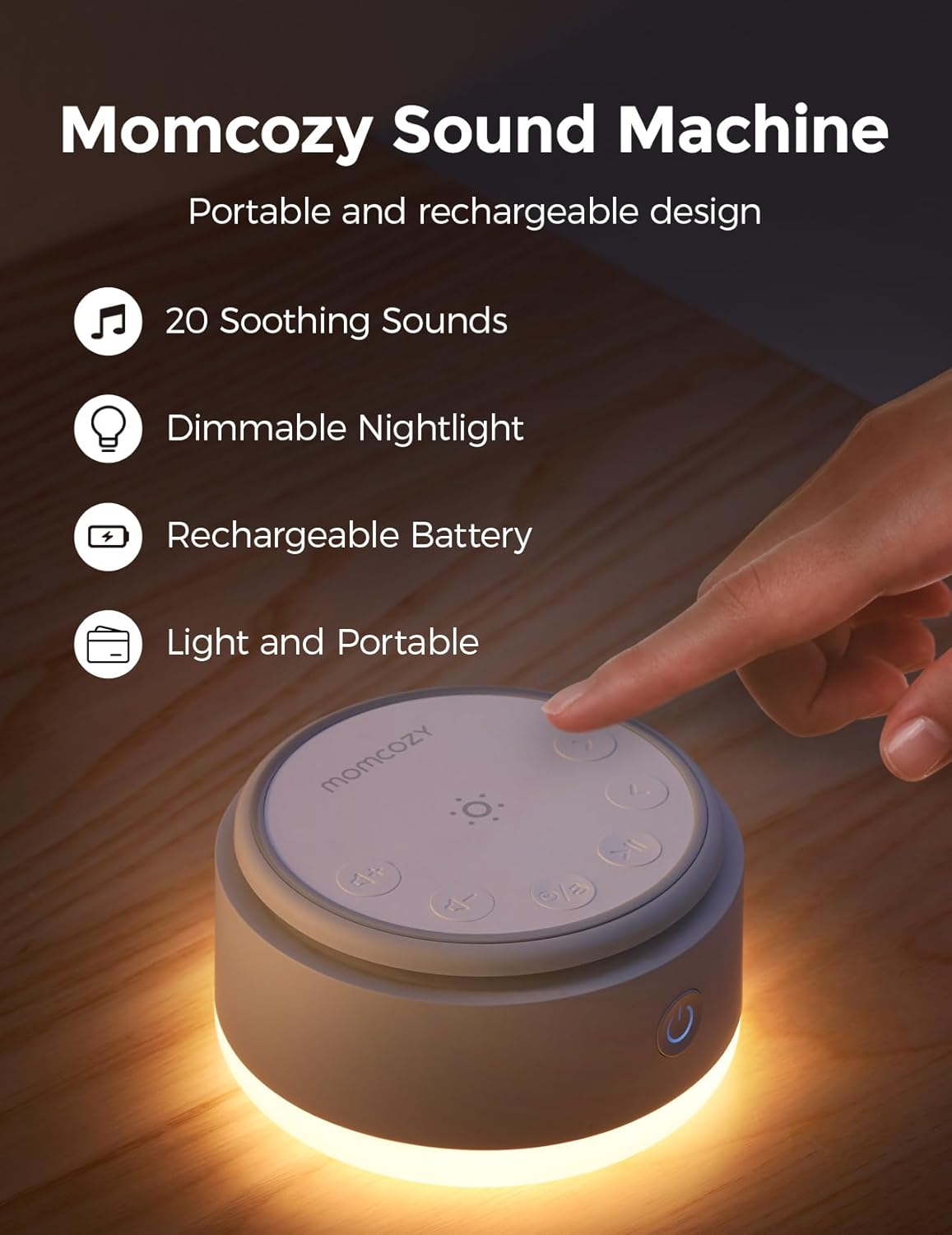 Momcozy Sound Machine for Baby-20 Soothing Sounds & Touch Warm Light Portable White Noise for Kids & Adults for Sleeping Timer and Memory | Ideal Travel Companion & Nursery Must-Have
