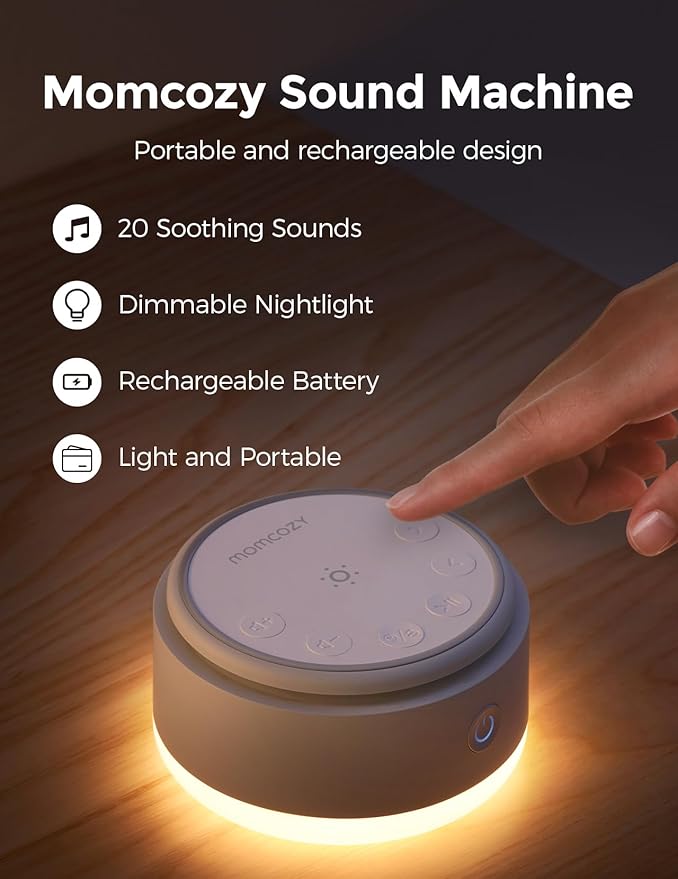 Momcozy Sound Machine for Baby-20 Soothing Sounds & Touch Warm Light Portable White Noise for Kids & Adults for Sleeping Timer and Memory | Ideal Travel Companion & Nursery Must-Have - Bloomnest