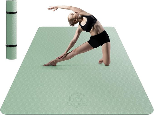 HAPBEAR Extra Large Yoga Mat - 72"x48"/78"x54", 1/4" & 1/3" Thick, Non-Slip, Durable, Eco-Friendly, Wide Exercise Mat for Home Workouts, Yoga, Pilates, Stretching, Meditation (Barefoot Exercise) - Bloomnest