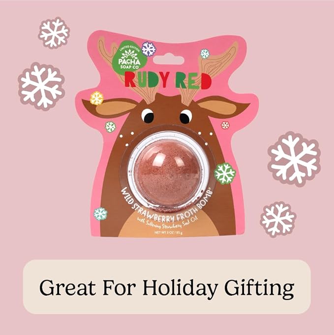 PACHA SOAP Co. Holiday Bath Bomb Card 3 Pack, Rudy Red - Scents of Strawberry, Moisturizing, Naturally Derived & Handcrafted in The USA - Bloomnest