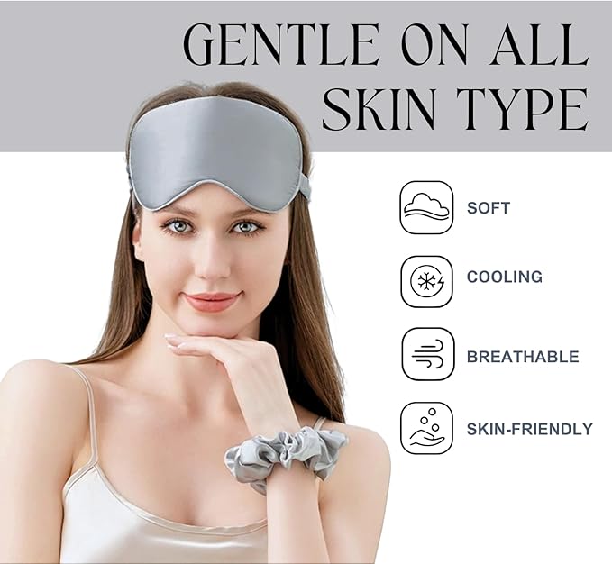 Silk Satin Sleeping Eye Mask, Silvergrey Sleep Eye Mask Night Blindfold for Women and Men, Soft Breathable Blackout Eyeshade Eye Cover for Travel, Wedding Bridesmaid Gift - Bloomnest
