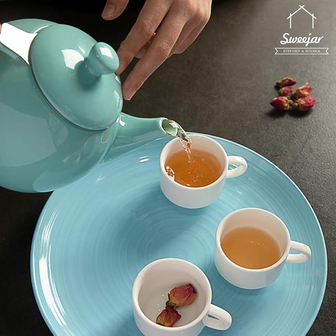 Sweejar Porcelain Teapot with Removable Stainless Steel Infuser,Microwave & Dishwasher Safe Tea Pots for Loose Tea,Tea Infuser Pots for Chrismas Women Gift (30oz Turquoise) - Bloomnest