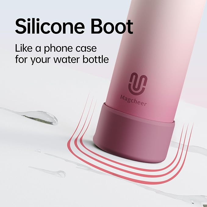Insulated Magnetic Water Bottle - Reusable Stainless Steel Bottle with MagSafe Compatible Phone Holder - Perfect for Gym, Sports, and Travel - Blush Pink 24oz Magcheer