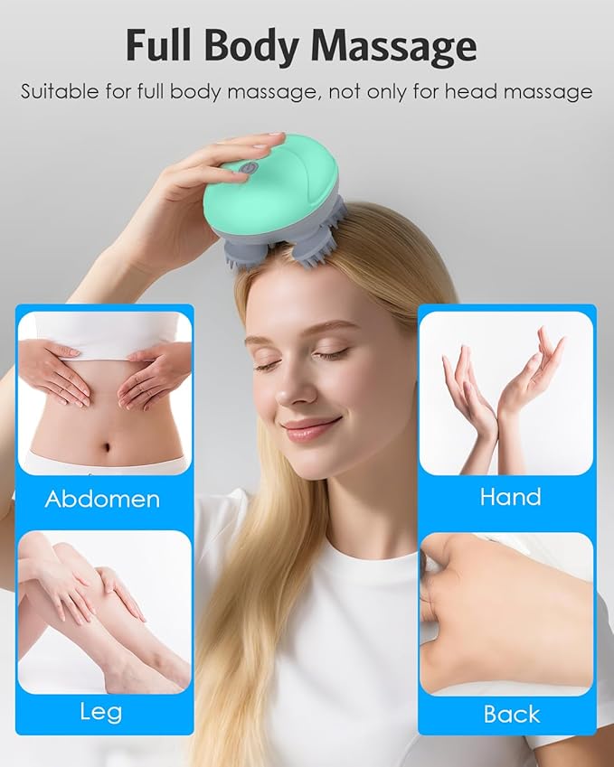 AMIR Electric Scalp Massager, Portable Head Massager with Kneading 96 Massage Nodes, Handheld Head Scratcher Massager for Stress Relax and Pain Relief, Ideal Valentine‘s Day Gift for Her/Him (Green) AMIR